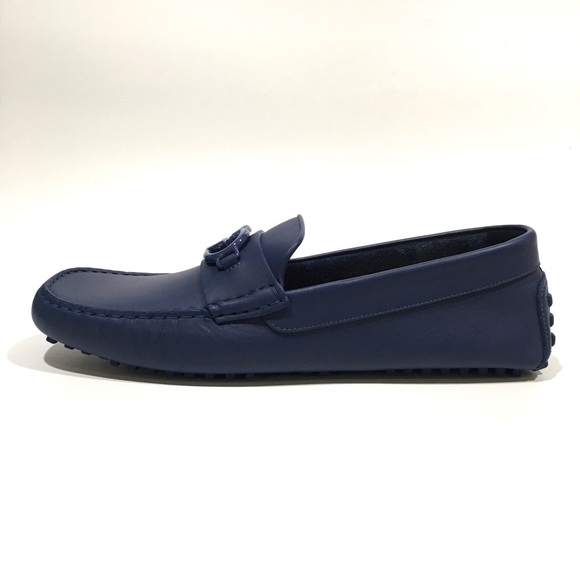 GUCCI INTERLOCKING G DRIVING MOCCASINS -INDIGO BLUE CALF LEATHER -MEN US 13 -NEW - Picture 4 of 9